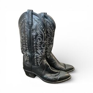 Dan Post VTG Genuine Teju Lizard Western Cowboy Boots Black Mens 7.5EW